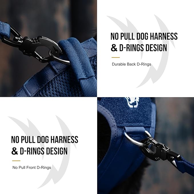 OneTigris Tactical Dog Harness for Small Dogs with Handles, Mesh Design Service Dog Vest Breathable Military Dogs Molle Vests with Handles, Harness for Walking Hiking Training (Blue, XS)