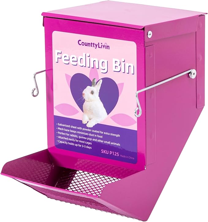 Metal Small Animal Feeder with Lid, Heavy Duty Feeder, Large Capacity Food Dispenser, Great for Rabbits, Guinea Pigs, Chinchillas and Other Small Animals. (4.6 inch, Purple)