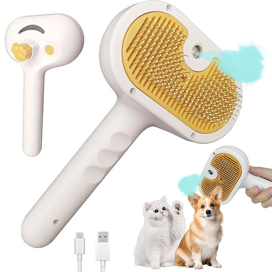 Cat Steam Brush for Shedding Dog Brush with Steam Pet Hair Cleaning Brush Comb for Spray 3 in 1 Pet Grooming for Long & Short Haired Pets – Spritz Defur Comb for cats