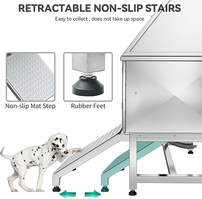 YITAHOME 50in Dog Grooming Tub Bathtub for Home 304 Stainless Steel Professional Dog Bath Washing Station w/Left Ramp, Faucet, Floor Grate for Large, Medium, Small Pets