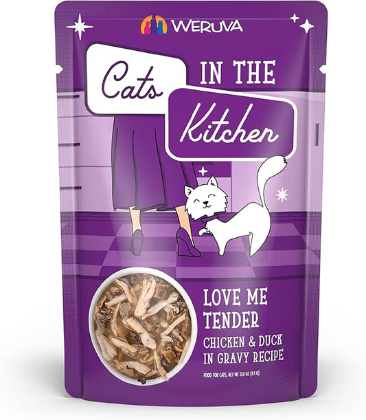 Weruva Cats in The Kitchen, Love Me Tender with Chicken & Duck in Gravy Cat Food, 3oz Pouch (Pack of 12)