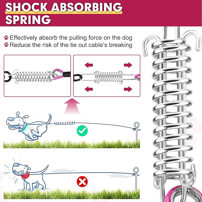 Snagle Paw Dog Leads for Yard 70FT-1000LBS Break Strength,Heavy Duty Tie Out Cable for Dogs with Swivel Lockable Hook & Spring,Chew Proof Dog Chain for Outside,Dog Run Cable for Medium Large Dogs