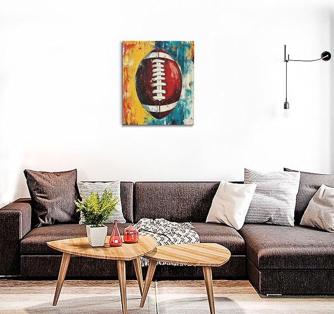 Graffiti Football Bathroom Pictures Wall Art, Rugby Sport Bathroom Wall Decor, Colorful Football Framed Painting Canvas Artwork for Bedroom Living Room Decorations 24"L x 20"W