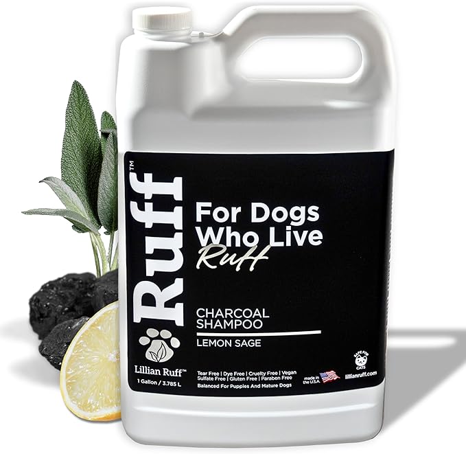 Ruff by Lillian Ruff Activated Charcoal Pet Shampoo – Lemon Sage – Deep Cleanser, Deodorizer & Stain Remover – Hydrates Dry Itchy Skin – Puppy & Dog Safe – USA Made (Gallon)