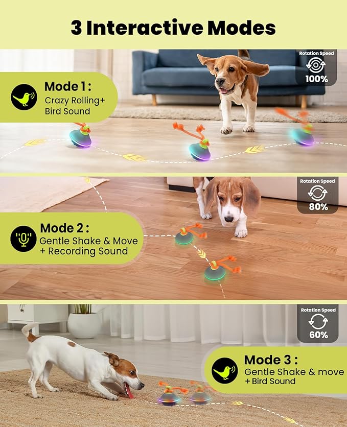 Interactive Dog Toys, Automatic Moving and Rolling LED Light Up Dogs Ball with Rope, Motion-Activated Wicked Ball for Small Medium Pup, Stimulation Toy for Boredom Relief