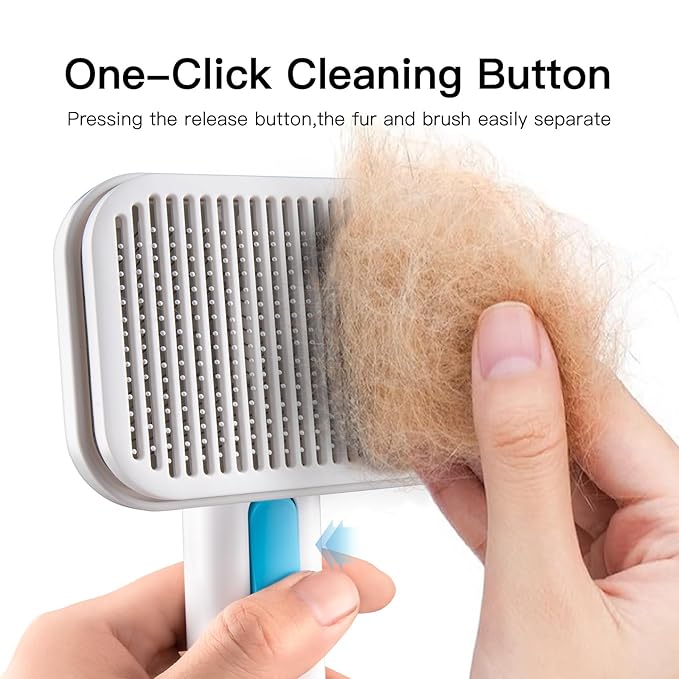 Self Cleaning Slicker Dog Cat Brush for Shedding - Deshedding Tool with Max Massage Tips, Grooming Brush for Short Medium Haired Cats & Dogs (Blue)