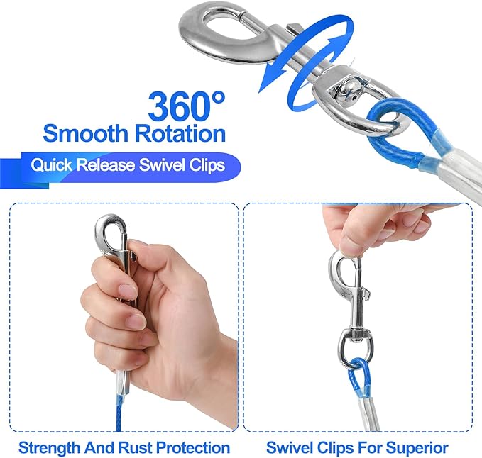 Tie Out Cable for Dogs,100FT Dog Leads,Heavy Duty Tie Out Cable for Large Dogs Up to 125lbs,Durable Dog Runner Tether Line for Outdoor,Yard