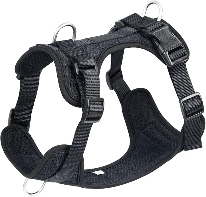 Wisedog Mesh Breathable Dog Harness: No Pull Harness with 3 Fast-Release Buckles Adjustable for Walking & Training for Small Medium Large Dogs (Black, L: Neck=20"-25"/Chest=17"-33")