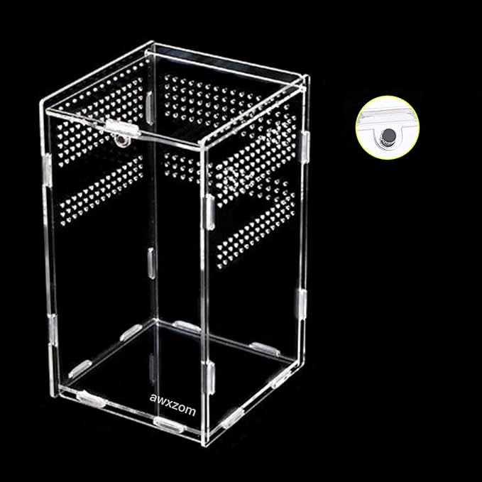 Magnetic Acrylic Case, micro habitat small Tarantula Enclosure enclosure for arboreal Tarantula Scorpion Sling Lizards Mantis Snake Gecko jumping spider snail Insect Isopods (4.7*4.7*7.8 inch)