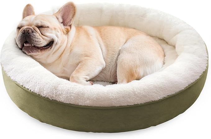 Love's cabin Round Donut Cat and Dog Cushion Bed, 30in Pet Bed for Medium or Large Dogs, Anti-Slip & Water-Resistant Bottom, Soft Durable Fabric Pet beds, Washable Calming Cat & Dog Bed Olive Green
