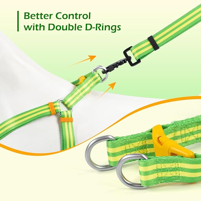 Stripe Step in Dog Harness for Small Dogs, Freedom Nylon Dog Halter Vests, Lightweight and Escape Proof Puppy Harness, Quick Fits for Small Medium and Large Dogs, Green L