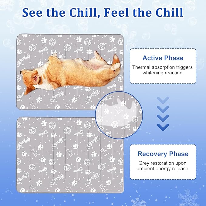 MH MYLUNE HOME Upgrade Cooling Mat for Pets, 28”x39” Arc-Chill Fiber Reinforced Padding, Heat-Absorbing Color-Changing Pet Pad, Foldable/Washable Summer Bed