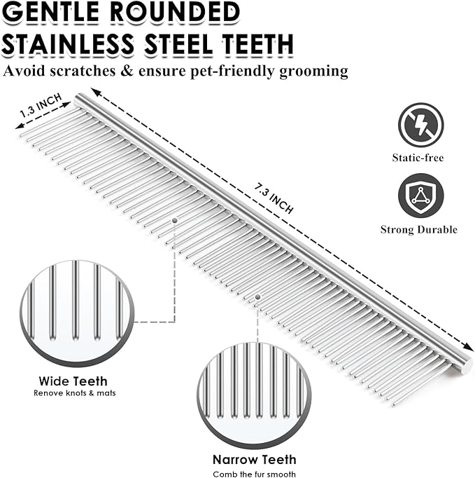 Large Slicker Brush for Dogs - 3PC Pet Grooming Kit - Undercoat Rake & Stainless Comb | Long Pins Remove Mats on Poodles, Golden, Labradoodles | Thick Coat Deshedder for Dogs, Cats, Black