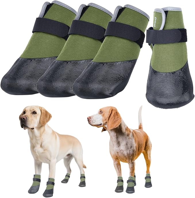 Dog Shoes Lightweight Dog Boots-Breathable Knitted Paw Protector with Adjustable Strap for Hot Pavement, Rain Walking, Hardwood Floors Anti Slip Reduce Noise, Prevent Licking Paws(Green,XXL)