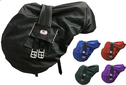 Majestic Ally Nylon Waterproof Fleece Lined Ride On English Saddle Cover-Multiple Color (Black)