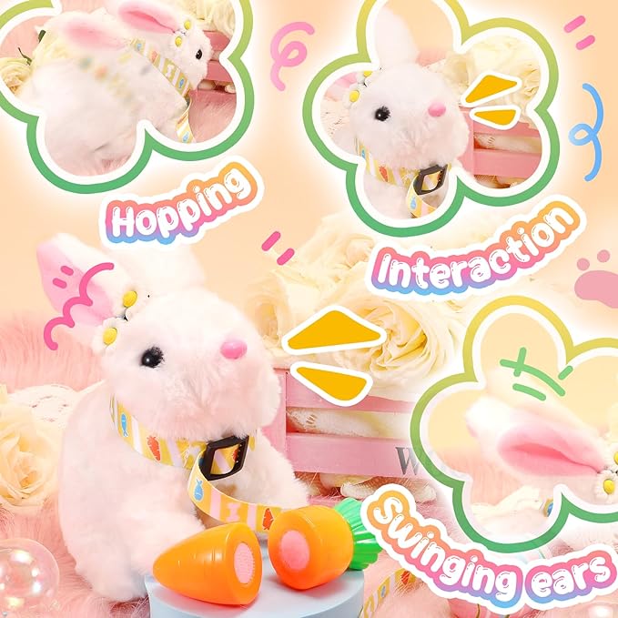 Tagitary Plush Toys Electronic Toy with Sounds,Wiggling Ears,Twitching Mouth and Nose, Interactive Rabbit Toy for Kids with Leash,Easter Christmas Birthday Gift for Toddlers Kids