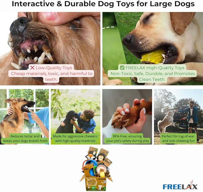 Durable Dog Chew Toys Gift Box – Eco-Friendly Teething Toys for Aggressive Chewers, Plush & Squeaky Toys, Toothbrush, Ideal Gift Basket for Medium & Large Dogs