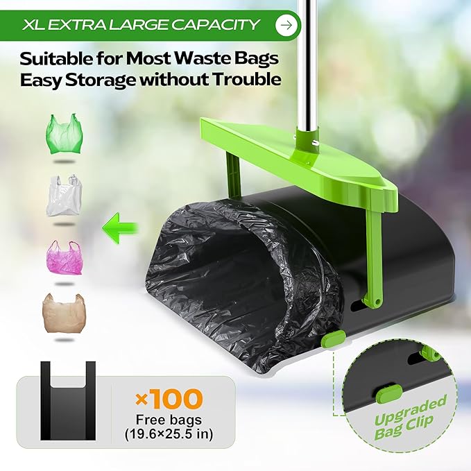 UPSKY Dog Pooper Scooper Swivel Bin & Rake Kit with 100 Waste Bags,33.4" Stainless Steel Long Handle Heavy Duty Pet Poop Shovel for Large Medium Small Dogs, Odor-Proof Lid for Yard/Lawn/Outdoor Use