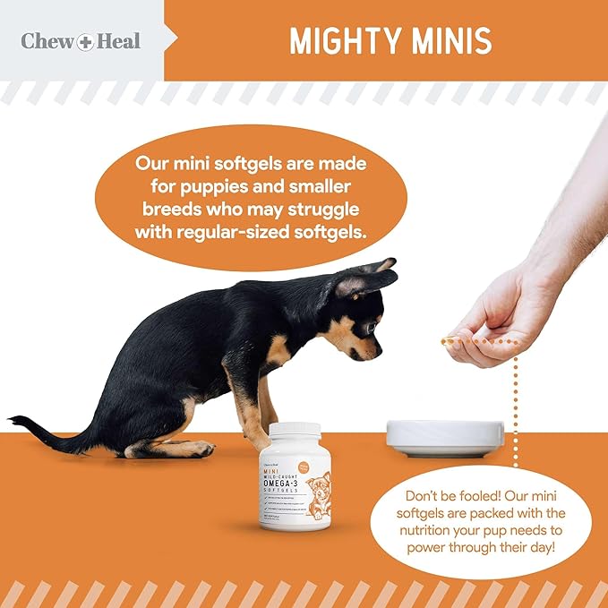Wild Caught Omega 3 Fish Oil for Dogs - 180 Softgel Capsules for Healthy Skin and Coat - 300 mg Mini Dog Fish Oil Pills for Shedding, Dry Itching Skin, and Hot Spots - Pet Omega Salmon Supplement