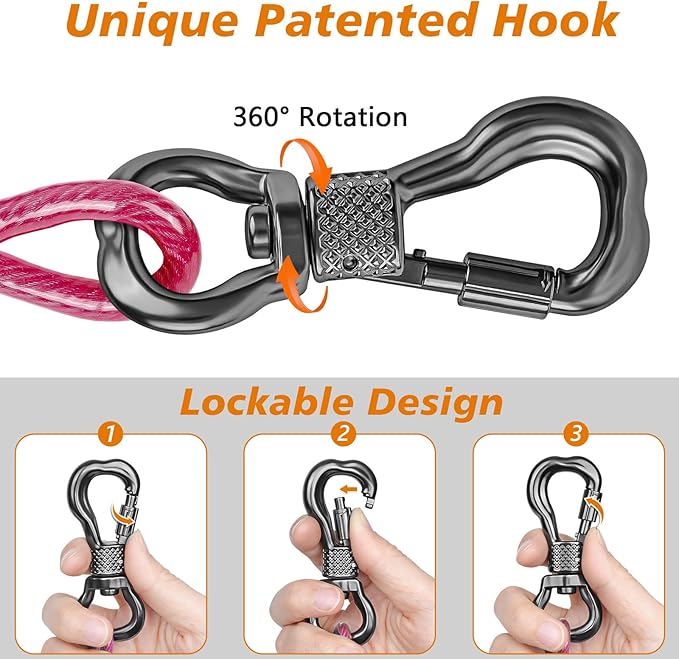 XiaZ Dog Tie Out Cable, 20ft Dog Lead for Yard, Heavy Duty Chain Line Outside for Small Medium Large Dogs Up to 250 lbs, Outdoor Dogs Runner Tether