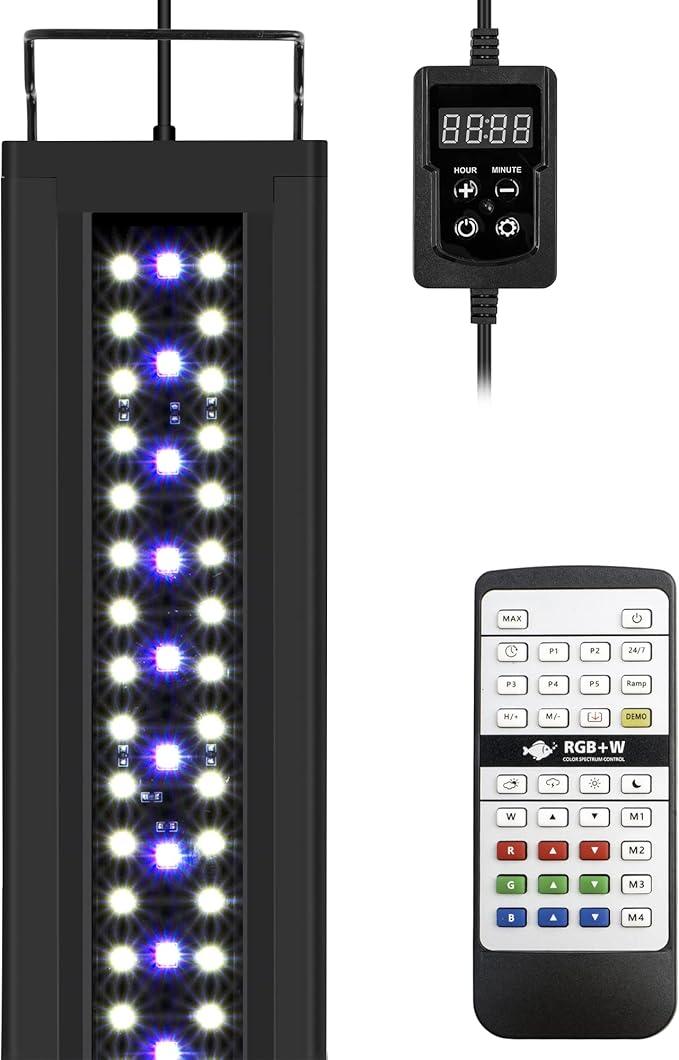 NICREW RGB+W 24/7 LED Aquarium Light with Controller, Full Spectrum Fish Tank Light for Planted Freshwater Tanks, Planted Aquarium Light with Extendable Brackets to 24-30 Inches, 21 Watts