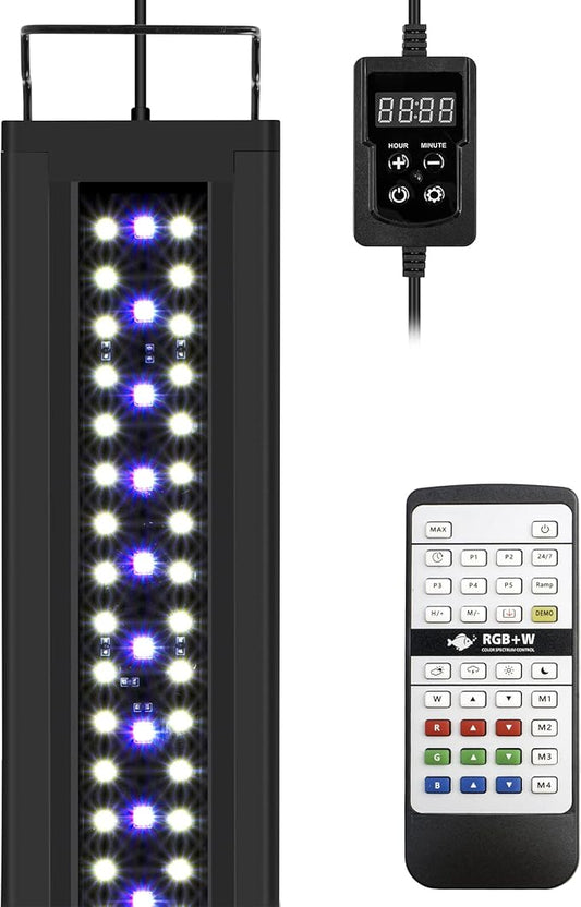 NICREW RGB+W 24/7 LED Aquarium Light with Controller, Full Spectrum Fish Tank Light for Planted Freshwater Tanks, Planted Aquarium Light with Extendable Brackets to 18-24 Inches, 17 Watts