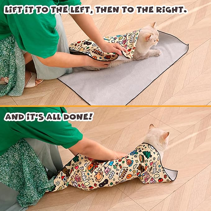 Cat Grooming Wrap, Self-Adherent Soft Cat Blanket to Wrap, Nail Clipping, Anti-Bite, Anti-Scratch, Anti-Escape Calming Wrap (Ocean, 3-6 lbs)