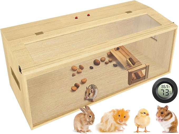 Large Hamster Cage 40", Top Opening Lockable Roof, Gerbil Cage with Ventilation Window, Dwarf Hamster Cages and Habitats, Chewproof Syrian Hamster Habitat Enclosure, (Wooden, 40" L x 16" W x 16" H)