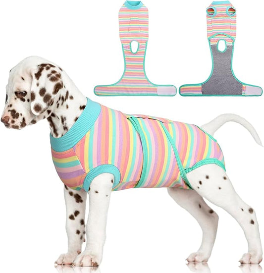 FUAMEY Recovery Suit for Dogs After Surgery,Soft Breathable Dog Bodysuit E-Collar & Cone Alternative Surgical Suit,Male Female Dog Neuter Spay Suits Anti Licking Wounds Onesie Mint Green Stripes S