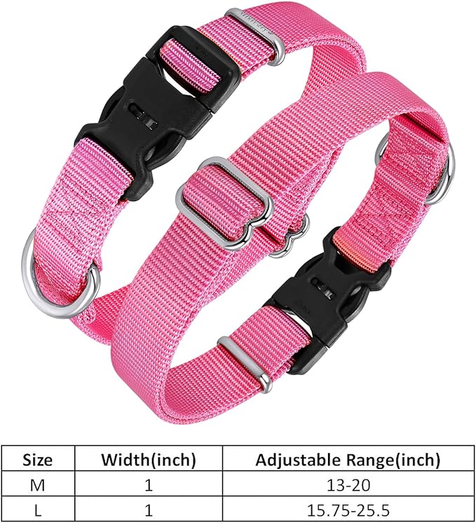Mikivery Nylon Dog Collar with Quick Release Buckle Soft Adjustable Sturdy for Small Medium Large Dogs Pink,M