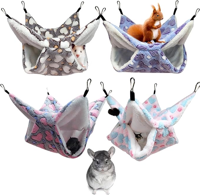 4Pcs Rat Guinea Pig Hanging Hammock Ferret Hanging Bed Pet Cage Hammock Accessories for Small Animals Chinchilla Parrot Sugar Glider Ferret