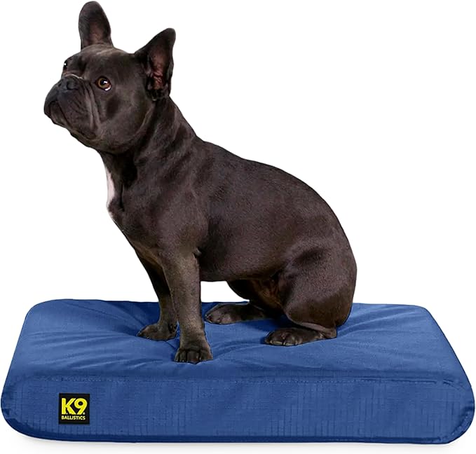 K9 Ballistics Tough Rip-Stop Orthopedic Rectangle Dog Bed Removable Washable Cover, Solid Orthopedic Foam for Size S Dogs 24"x18", Blue Quartz
