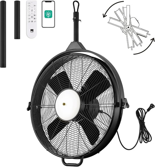 Orison 24.8'' Waterproof Outdoor Ceiling Fan, 6 Speed Ceiling Mounted Plug-In Cord Garage Fan with Remote&APP, 360-degree Manual Vertical Rotation, Hook hanging for Gazebo, Patio, Pergola (Black)
