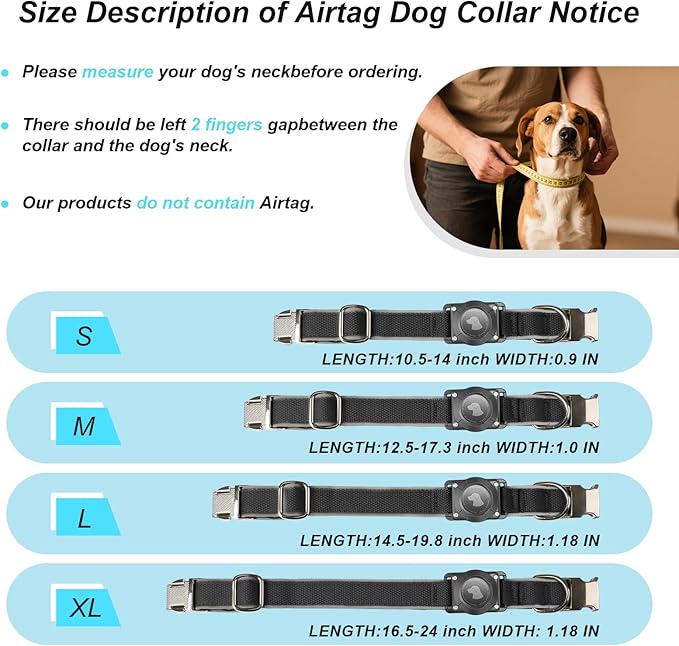 Waterproof Airtag Dog Collar - Nylon Collar with Durable Airtag Holder, Reflective&Anti-Lost with Safety Metal Buckle, Soft Padded Adjustable for Small Medium Large Dogs Black S