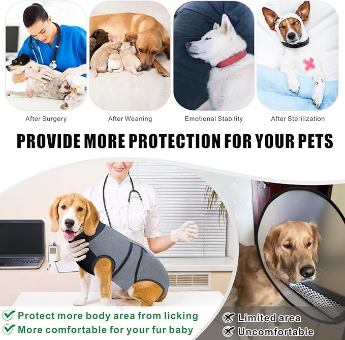 Idepet Dog Recovery Suit Female,Dogs Onesie Suit Surgery Male Breathable Pet Bodysuit for Spay Neuter E-Collar & Cone Alternative Surgical Suit Puppy Abdominal Anti Licking Wounds Shirt (Gray, XS)