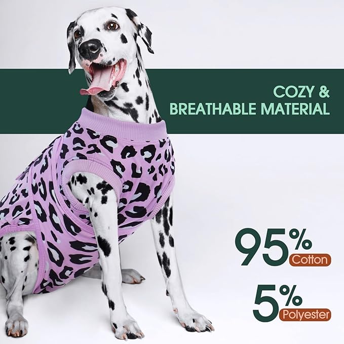 Kuoser Dog Recovery Suit for Dogs After Surgery,Professional Surgical Onesie for Female Male Dogs Spay Neuter,Soft Dog Surgery Suit Bodysuit for Abdominal Wounds Skin Disease,Purple Leopard XS