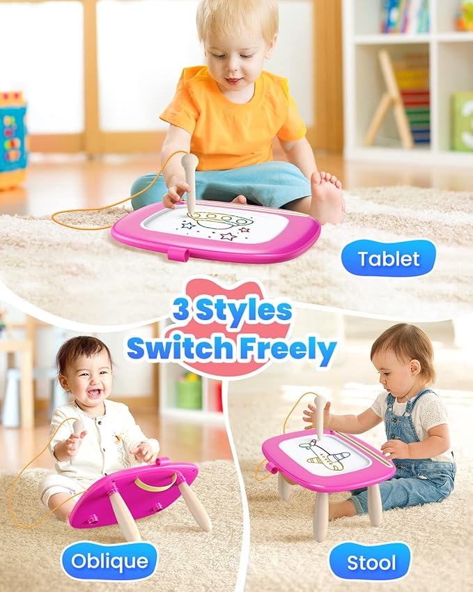 Magnetic Drawing Board, Toddler Girl Toy for 1-2 Year Old, Doodle Board Pad Learning and Educational Kids Toy for 1 2 3 Year Old Baby Girl Birthday Deep Pink