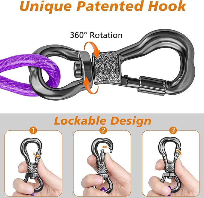 XiaZ Dog Tie Out Cable 30 Feet, Dog Runner for Yard Steel Wire Tether Line, Dogs Chains Heavy Duty for Outside Hold Large Dogs Up to 250 LBS