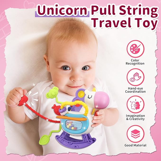 3 in1 Baby Toys 12 to 18 Months - Busy Board Sensory Toys, Tissue Box Toy, Pull String Teether, Learning Toy for Babies, Infant Gifts for 12 18 Months Old