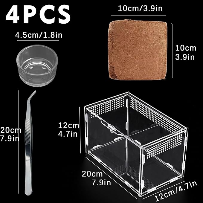 Micro Habitat Terrarium Enclosure Kit（4pc Set）,Jumping Spider Enclosure,Spider Enclosure,Tarantula Enclosure, Acrylic Reptile Enclosure(8 * 4.7 * 4.7 Inches)