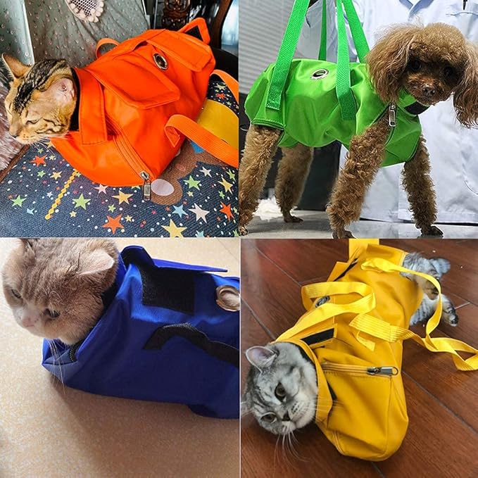 Kukaster Pet Cat’s Restraint Bag for Claw Care Nail Trimming Anti-Scratching Grooming Bag for Cats Medical Examination(Green-s)