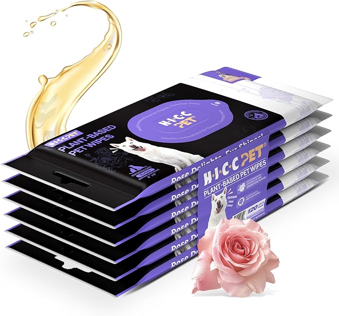 HICC PET Cleaning Deodorizing Wipes for Dogs & Cats, Vet Recommended Nourishes Smoothes Fur Pet Grooming Wipes with Fermented Coconut Oil, Hypoallergenic Plant-Based Dog Wipes for Paws and Butt