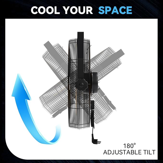 4580 CFM 18 inch High Velocity Wall Mounted Fan, 3-Speed Metal Fan with Sealed Motor, 360 Degree Tliting Heavy Duty Wall Fan for Patio, Barn, Garage, and Gazebo - UL listed
