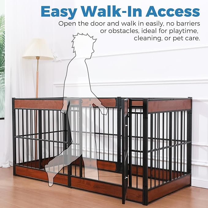 Dog Playpen, 35.4" Height Dog Pen Indoor, Heavy Duty, Safe and Sturdy, Furniture Style Puppy Pen (12 Panels (35.4" High), Mahogany)