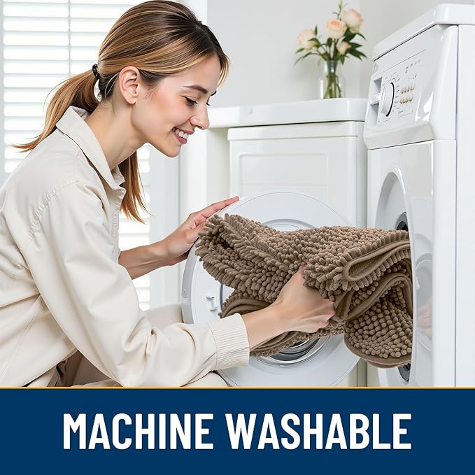 Smiry Dog Door Mat for Muddy Paws 30x20, Absorbs Moisture and Dirt Doormat, Non-Slip Washable Quick Dry Chenille Front Door Mat Indoor Entrance, Entryway Carpet for Inside Floor, Camel