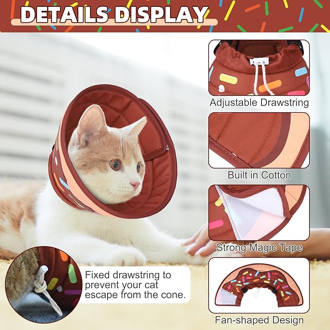 KOOLTAIL Cat Cone Collar Soft, Adjustable Cat Cones to Stop Licking, Foldable Donut Water Resistant Pet Recovery Neck E Collars After Surgery, Kitten Elizabethan Collar for Small to Large Cats,Brown L