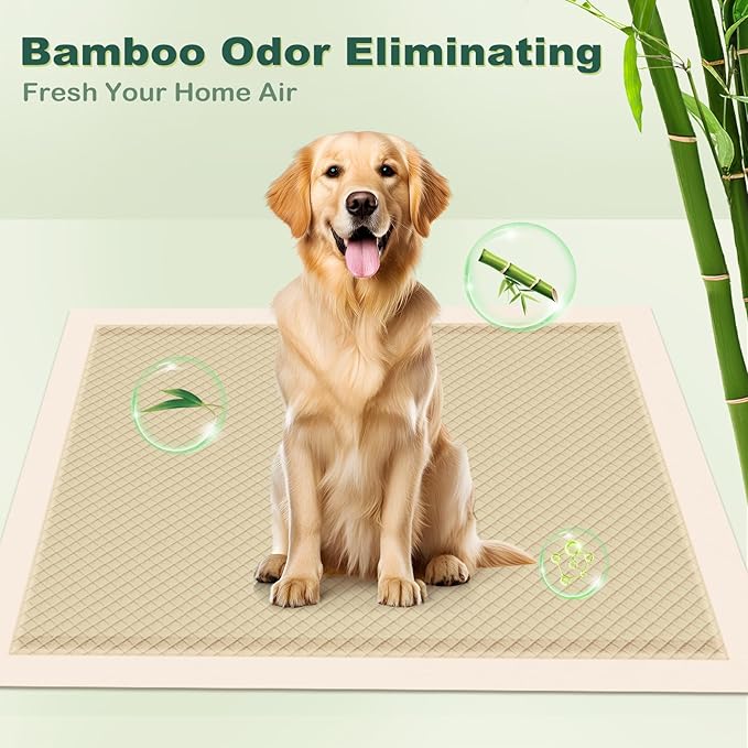 MIZOK Pee Pads for Dogs 36x36in Bamboo Dog Pee Pads, Dog Pads Extra Large Super Absorbent Odor Eliminating Leak-Proof Puppy Pads with Adhesive Tabs, Disposable (30 Counts)