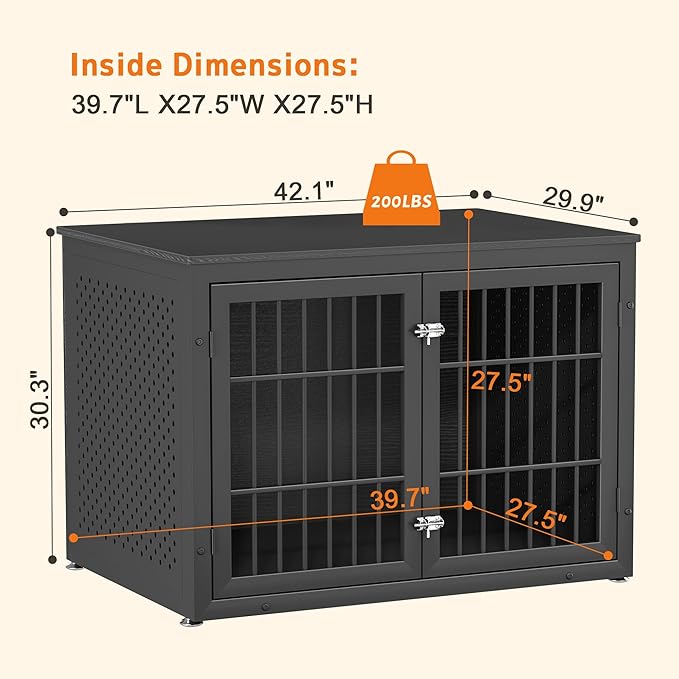 42" Heavy Duty Dog Crate Furniture for Large and Medium Dogs, Enclosed Design Wooden Metal Kennel, Wooden Cage Furniture Indoor, Decorative Dog Kennel End Table