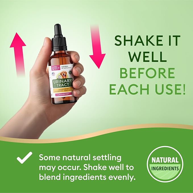 Dog UTI Treatment & Cat Urinary Tract Infection Treatment, Natural Herbal Liquid UTI Medicine, Organically Grown Cranberry Extract, Supports Urinary and Digestive Health, 2 fl oz, Made in USA