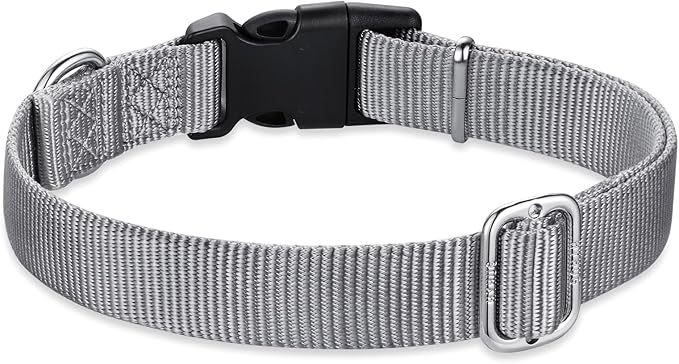 Hyhug Pets Solid Color Classic Regular Heavy Duty Basic Collar for Large Breeds Dogs, Unique Design Adjustment Triglide Slide (Buckle) Can Attached Name Tag Accessories. (Large, Sleet Gray)